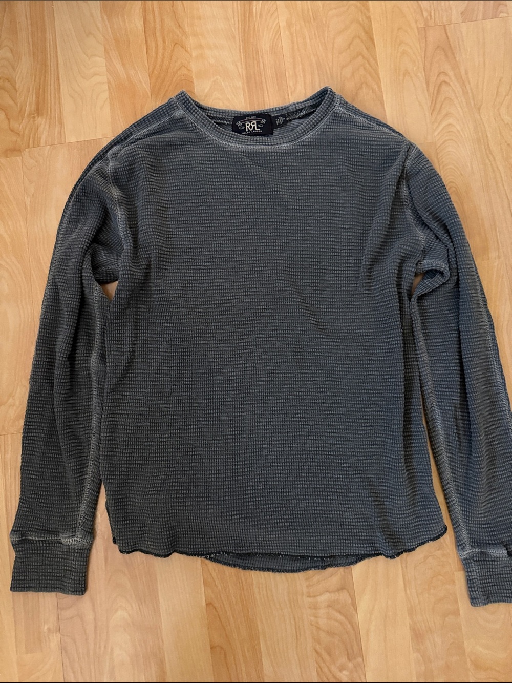 Ralph Lauren RRL waffle crew neck in faded black. Size medium.